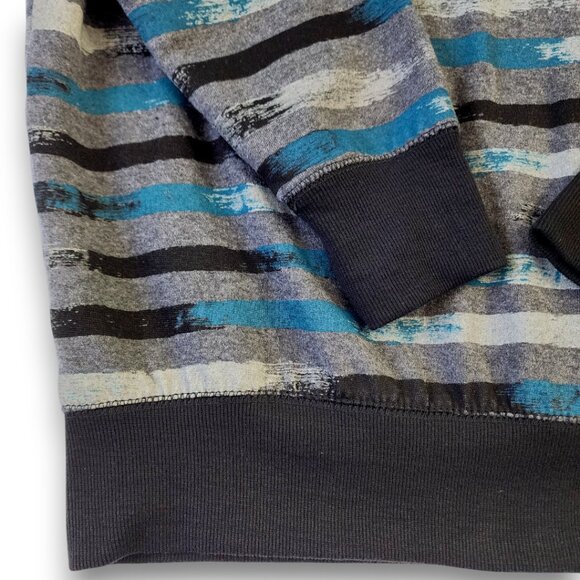 NO BOUNDARIES Men's Hoodie Medium Y2K Full Zip Gray Blue-Green Striped - Picture 10 of 13